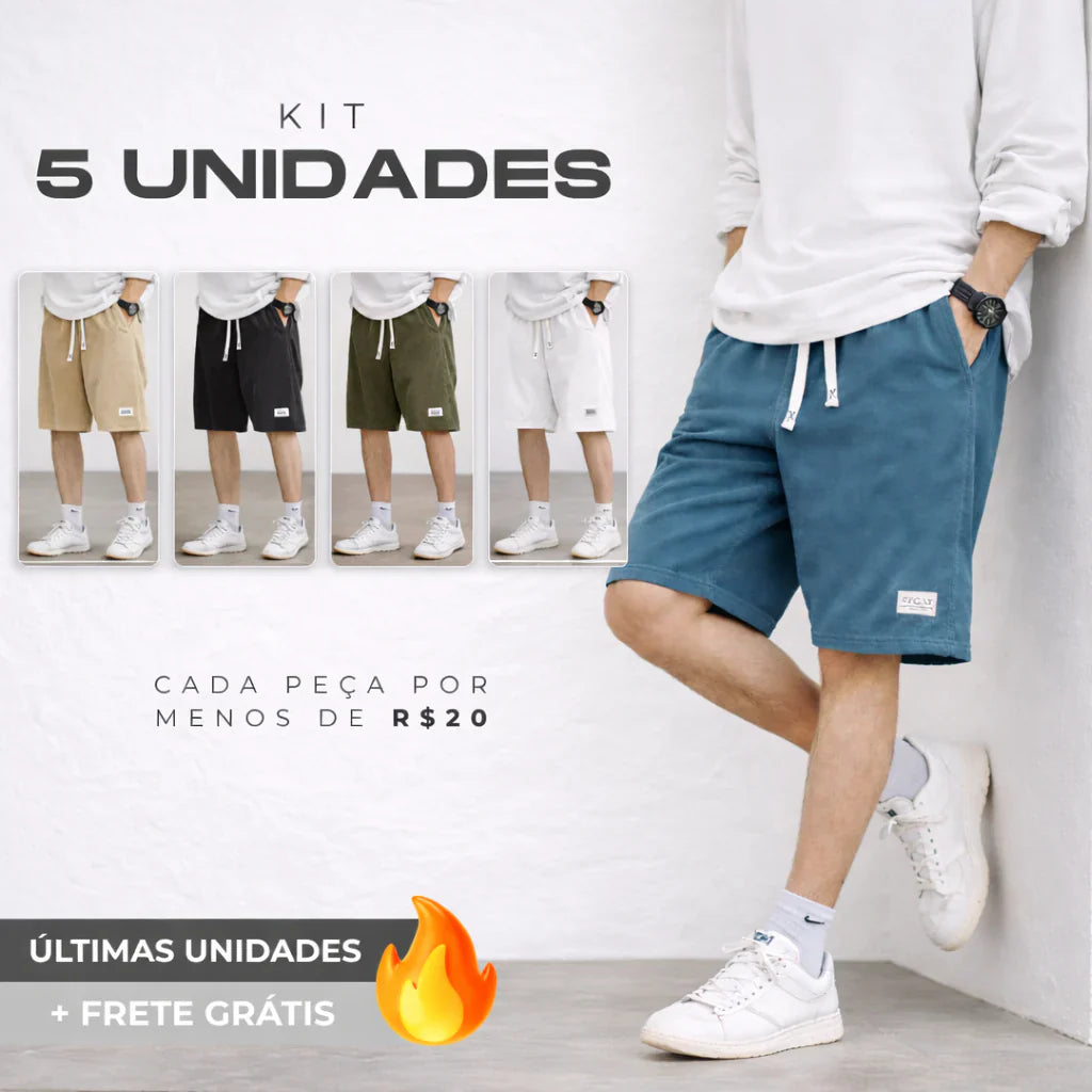 Bermuda Canelada Tech Anti Odor e Suor - Combo 5 Unidades