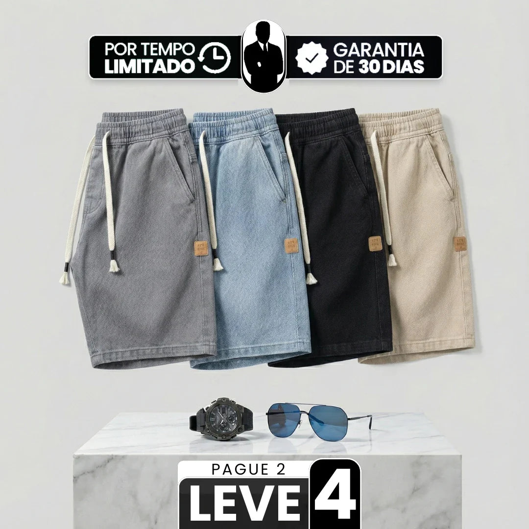 [Leve 4, Pague Só 2!] Bermuda Jeans Knox Masculina em Sarja de Algodão e Poliéster + BRINDES ( PREÇO DE ATACADO)