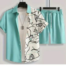 Conjunto Masculino Estampado Bicolor - Camisa e Bermuda